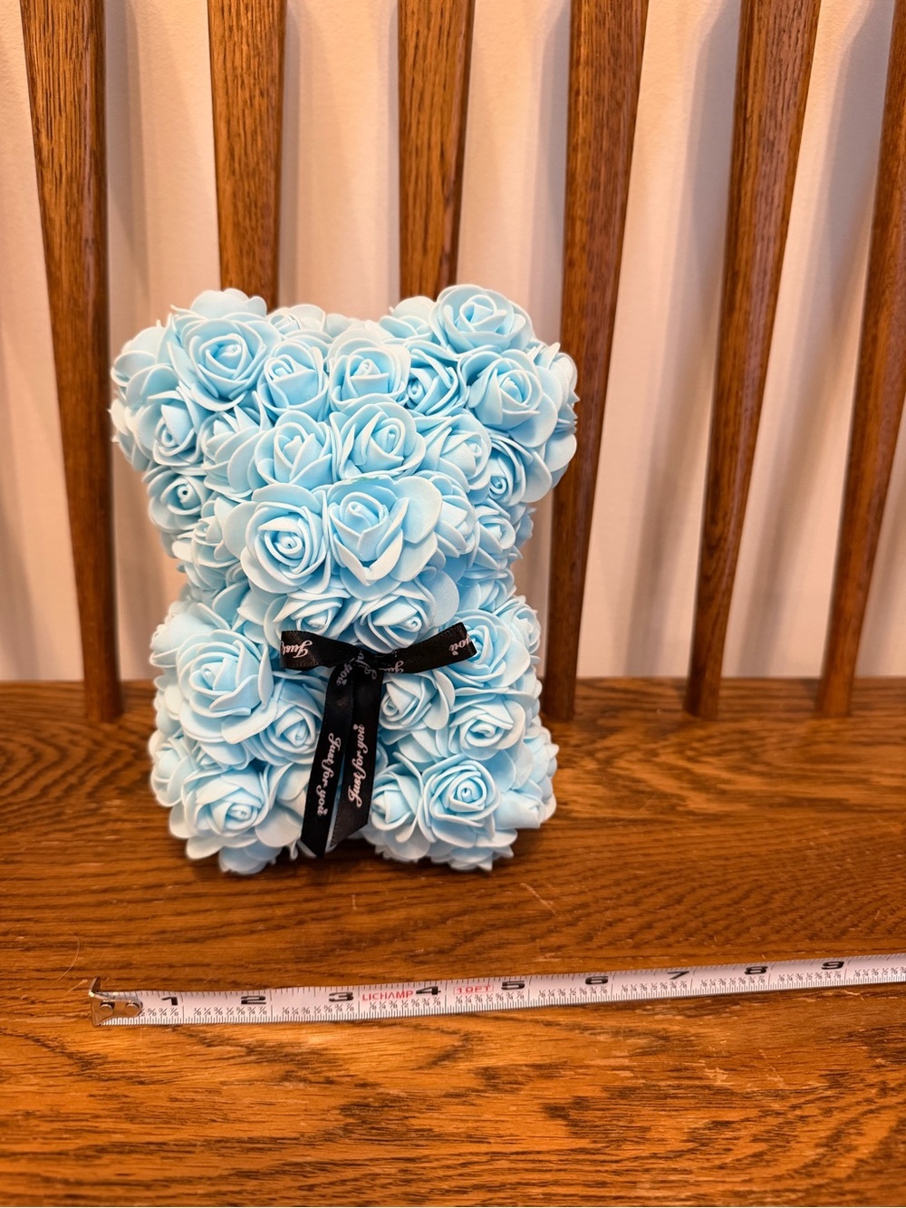 Blue Rose Teddy Bear - Handmade Faux Flower Bear - Great Gift Idea